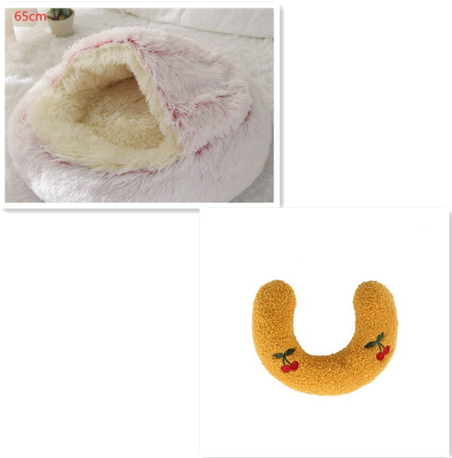2 In 1 Round Plush Pet Bed Warm Soft Cozy House