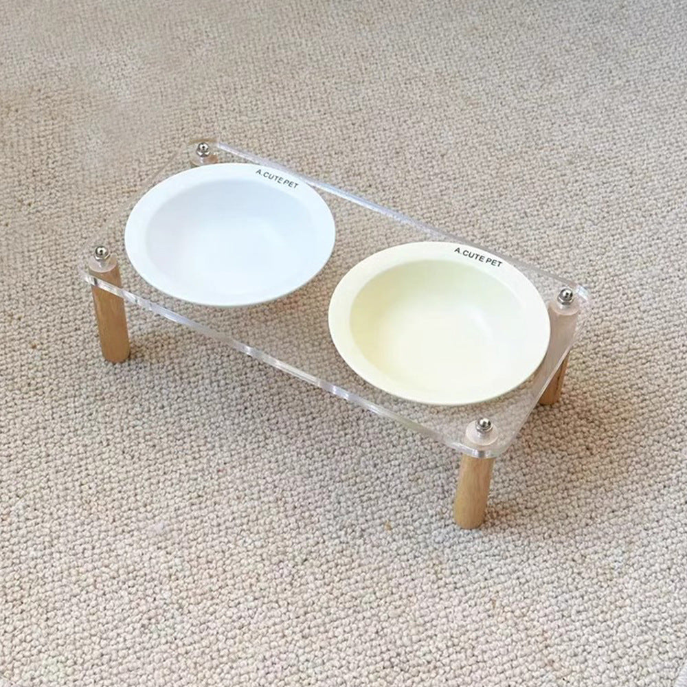 Anti-Tumble High-Leg Pet Water and Food Bowl Ceramic Double Set