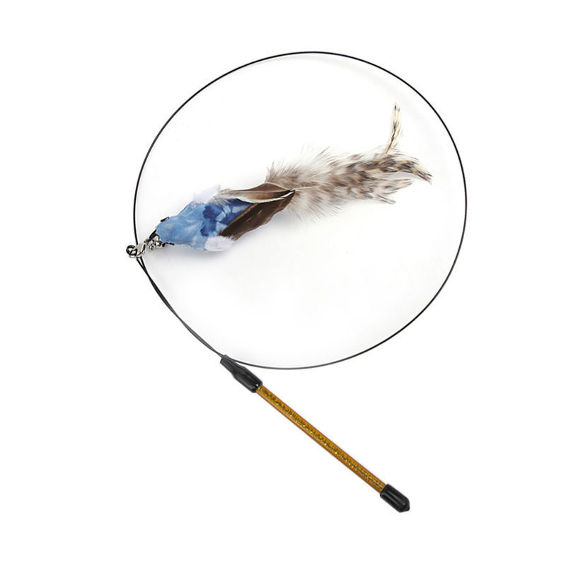 Adjustable Pet Teaser Stick Replaceable Head Steel Wire Feather Toy