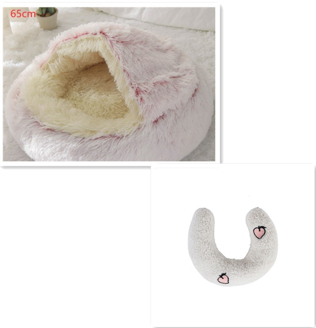 2 In 1 Round Plush Pet Bed Warm Soft Cozy House