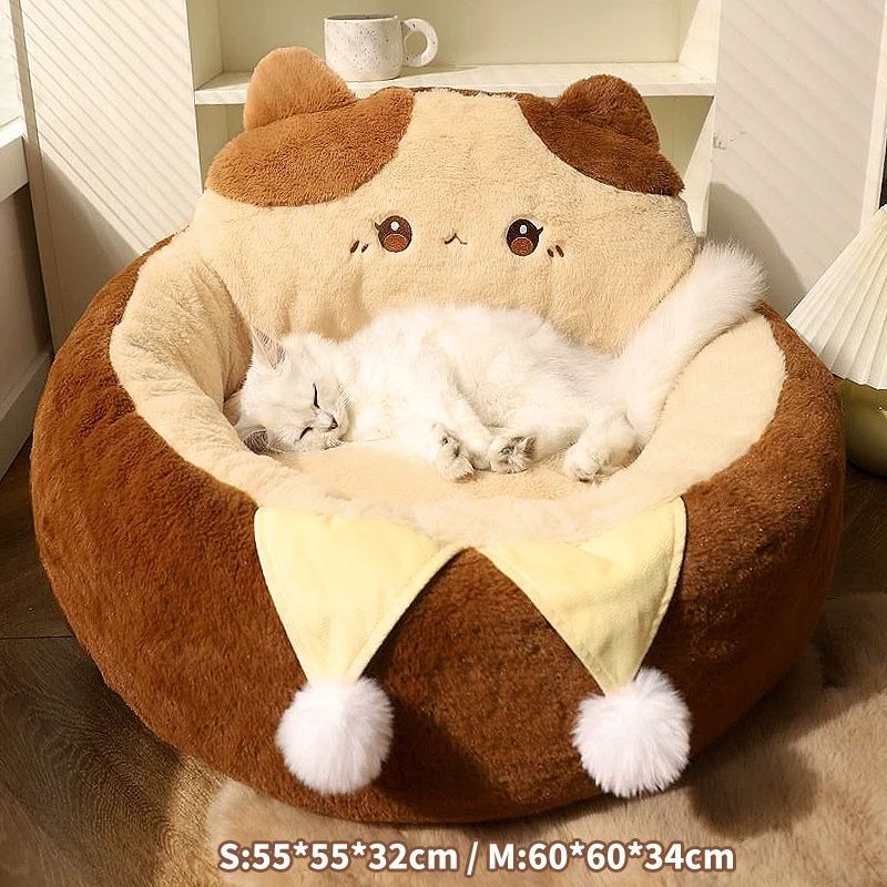 Round Pet Sofa Bed Soft Warm Cushion Mattress Deep Sleep Pad