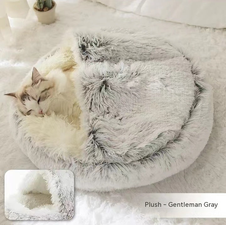 2 In 1 Round Plush Pet Bed Warm Soft Cozy House