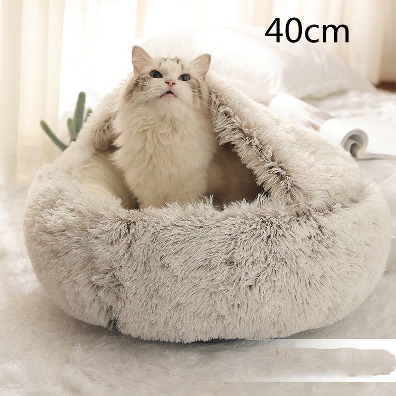 2 In 1 Round Plush Pet Bed Warm Soft Cozy House