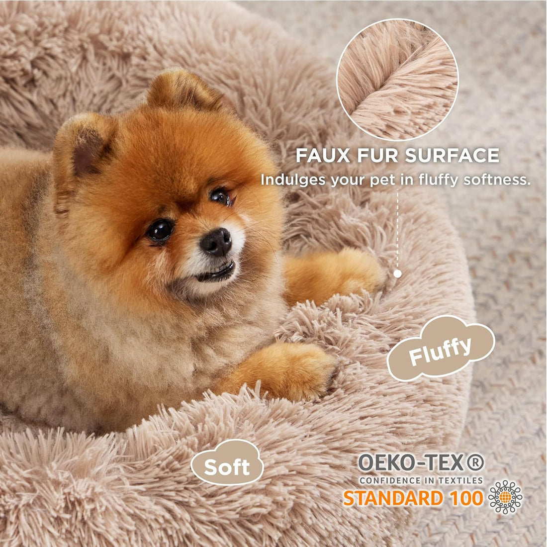 Indoor Solid Color Non-Slip Fluffy Plush Comfortable Pet Bed