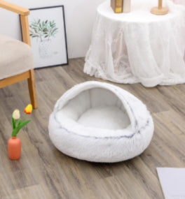 2 In 1 Round Plush Pet Bed Warm Soft Cozy House