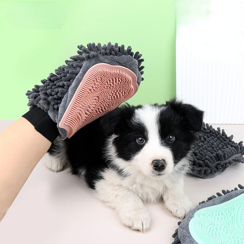 2-In-1 Pet Bathing Brush And Grooming Glove For Cleaning Massaging Drying