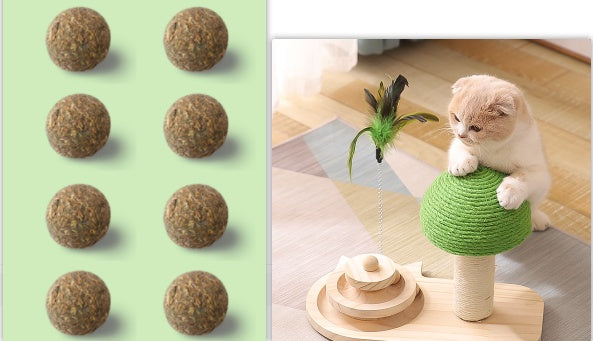 Durable Sisal Ball Solid Wood Turntable Interactive Pet Toy