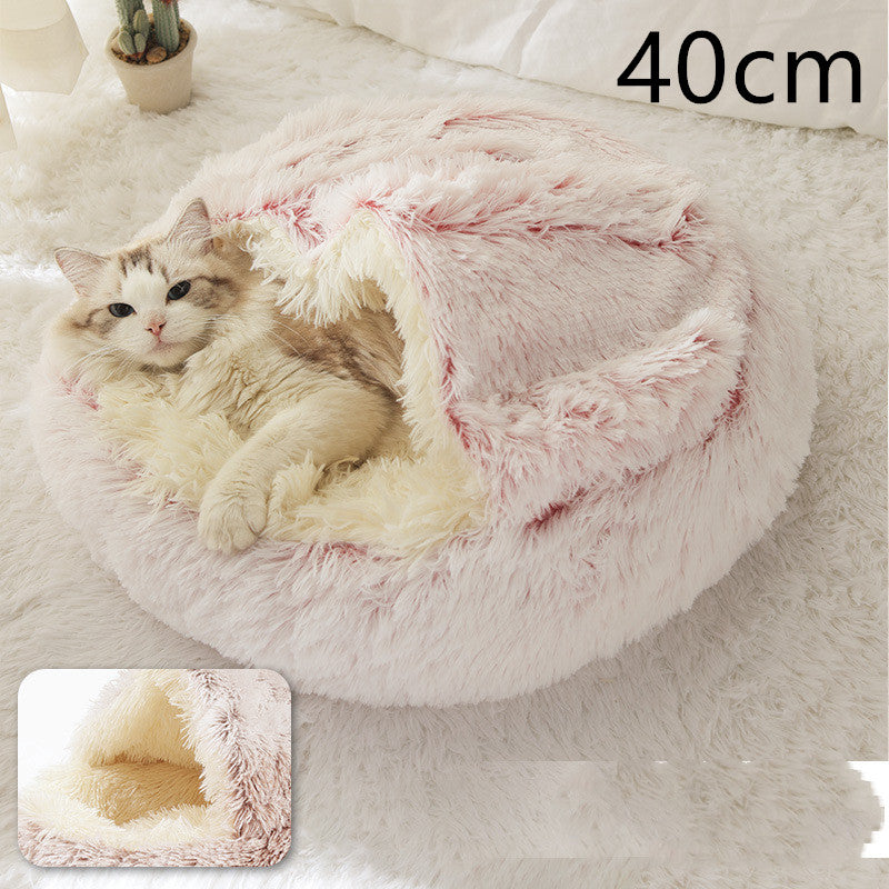 2 In 1 Round Plush Pet Bed Warm Soft Cozy House