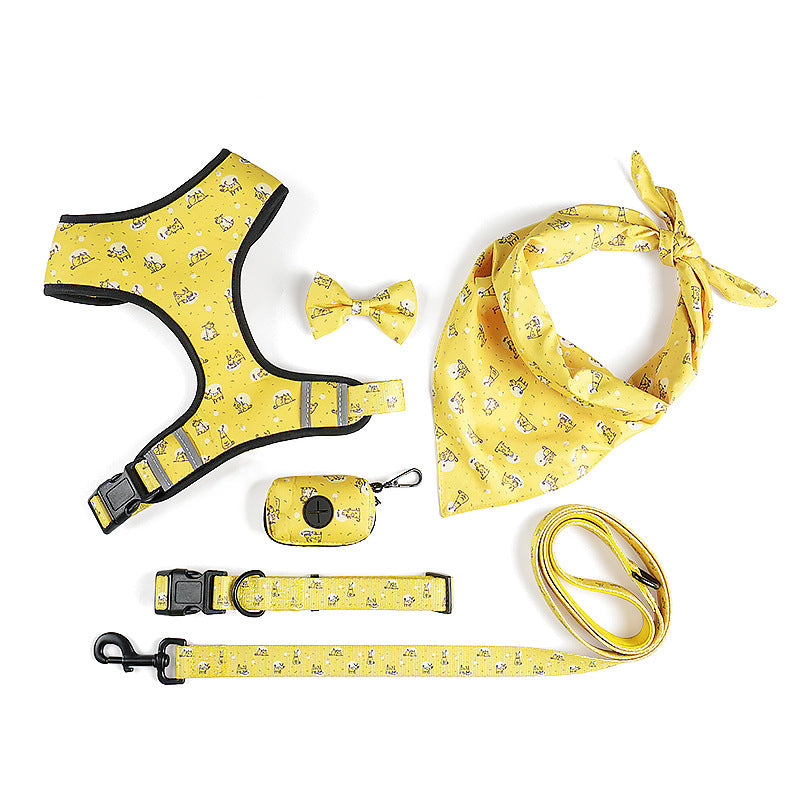 Pet Leash And Harness Set With Decorative Bow