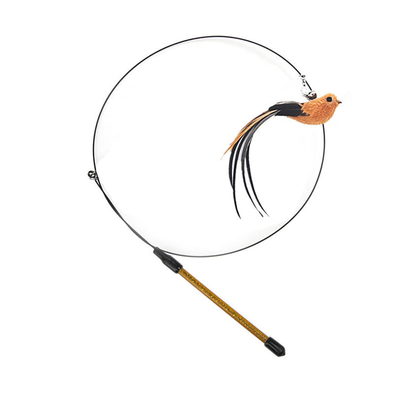 Adjustable Pet Teaser Stick Replaceable Head Steel Wire Feather Toy
