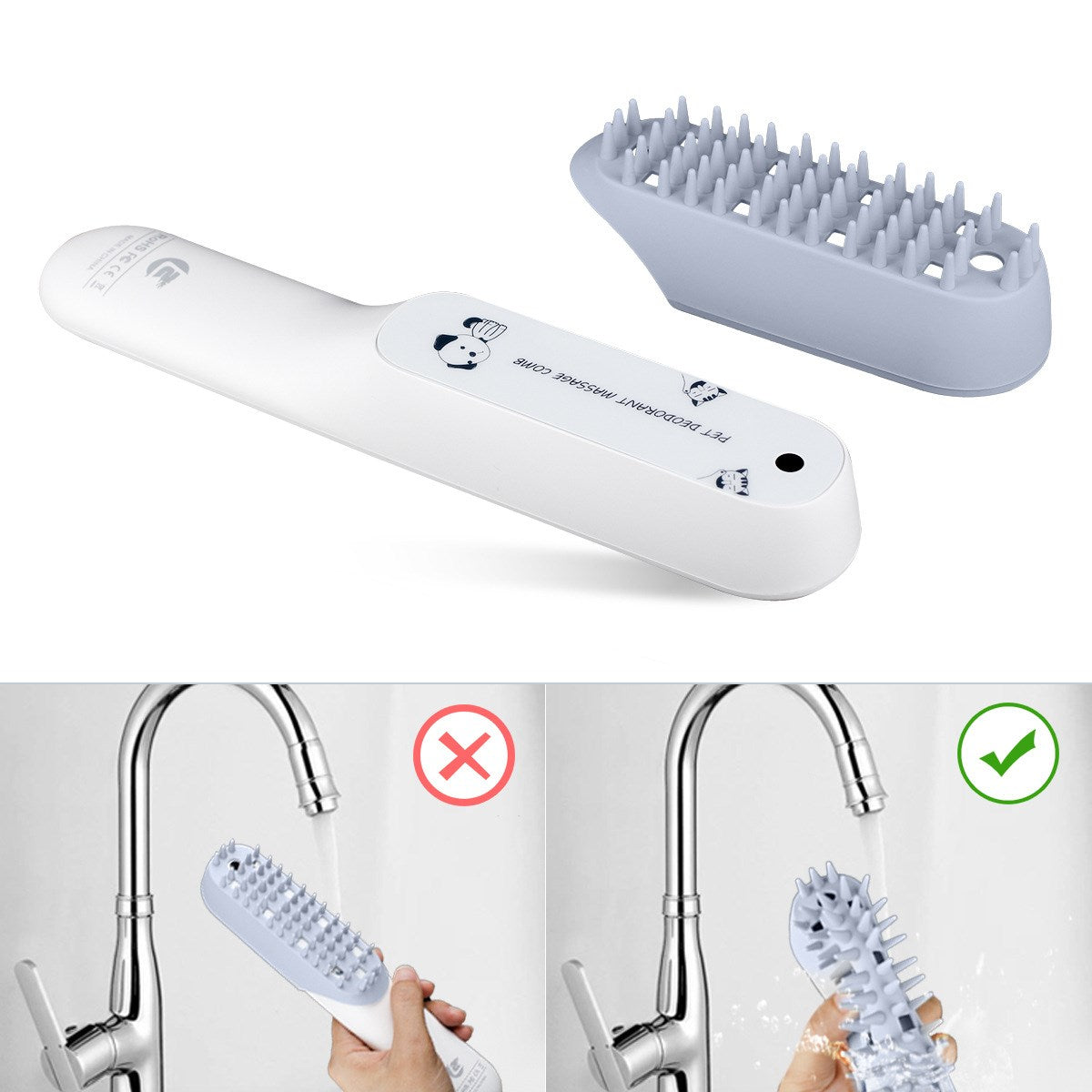 Silicone Pet Grooming Brush With Handle For Massage Cleaning Hair Removal
