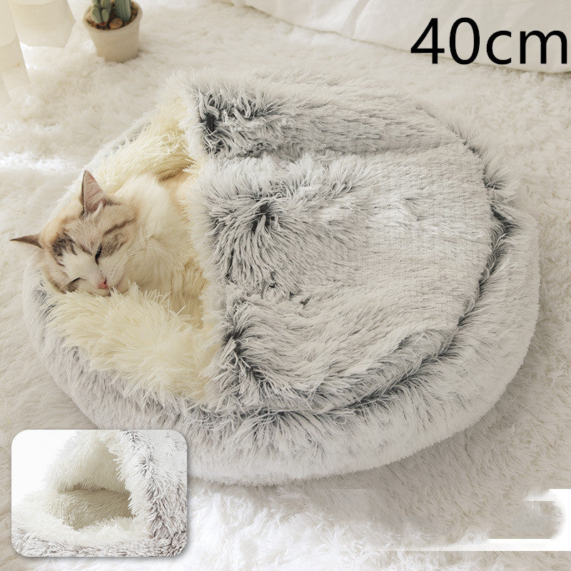 2 In 1 Round Plush Pet Bed Warm Soft Cozy House