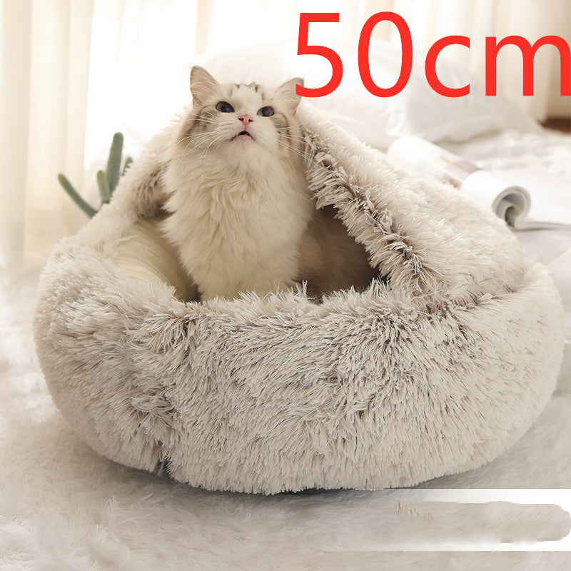 2 In 1 Round Plush Pet Bed Warm Soft Cozy House