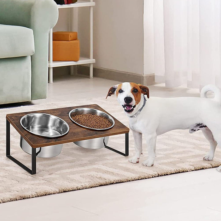 Pet Feeding Rack Iron and Wood Combined Bowl Stand