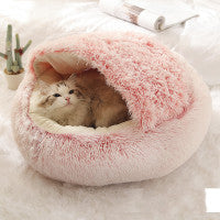 2 In 1 Round Plush Pet Bed Warm Soft Cozy House
