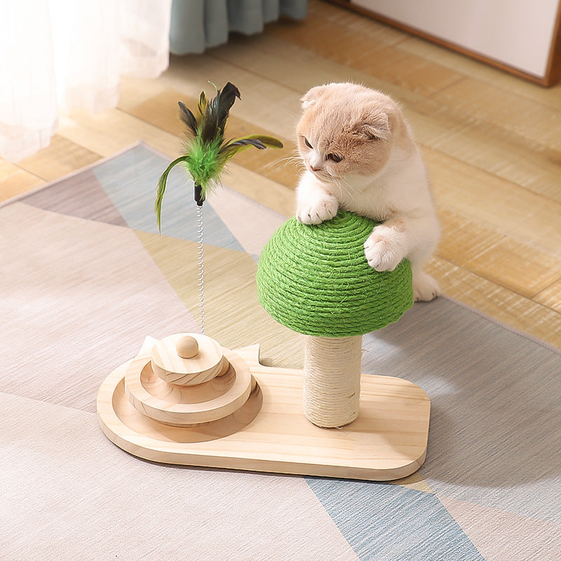 Durable Sisal Ball Solid Wood Turntable Interactive Pet Toy