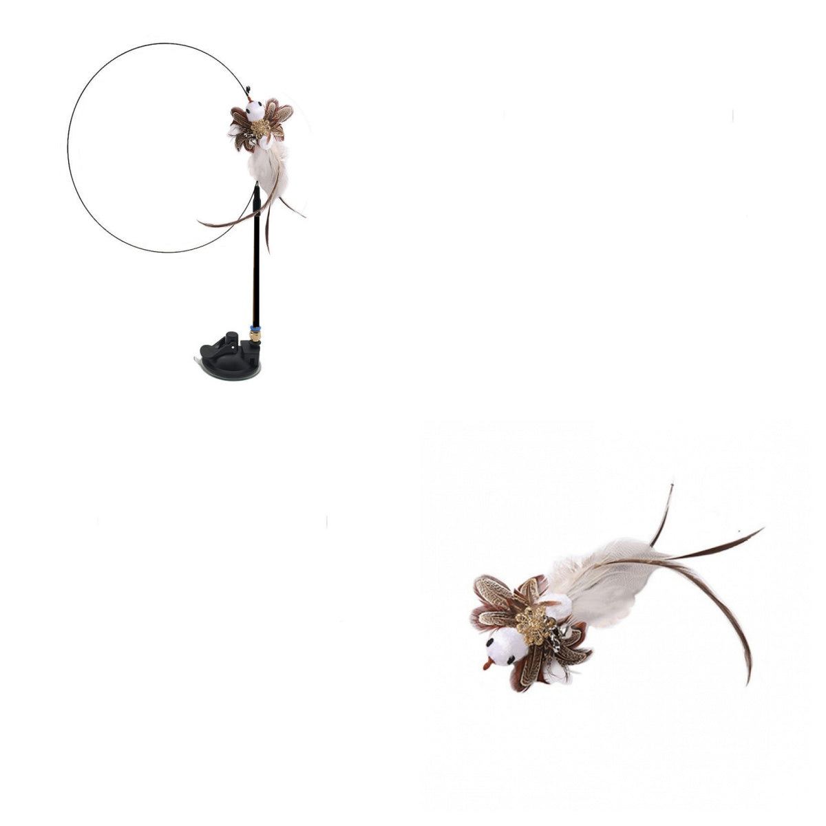 Adjustable Pet Teaser Stick Replaceable Head Steel Wire Feather Toy