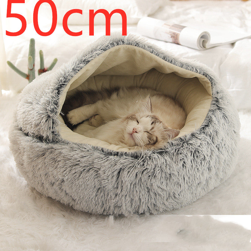 2 In 1 Round Plush Pet Bed Warm Soft Cozy House