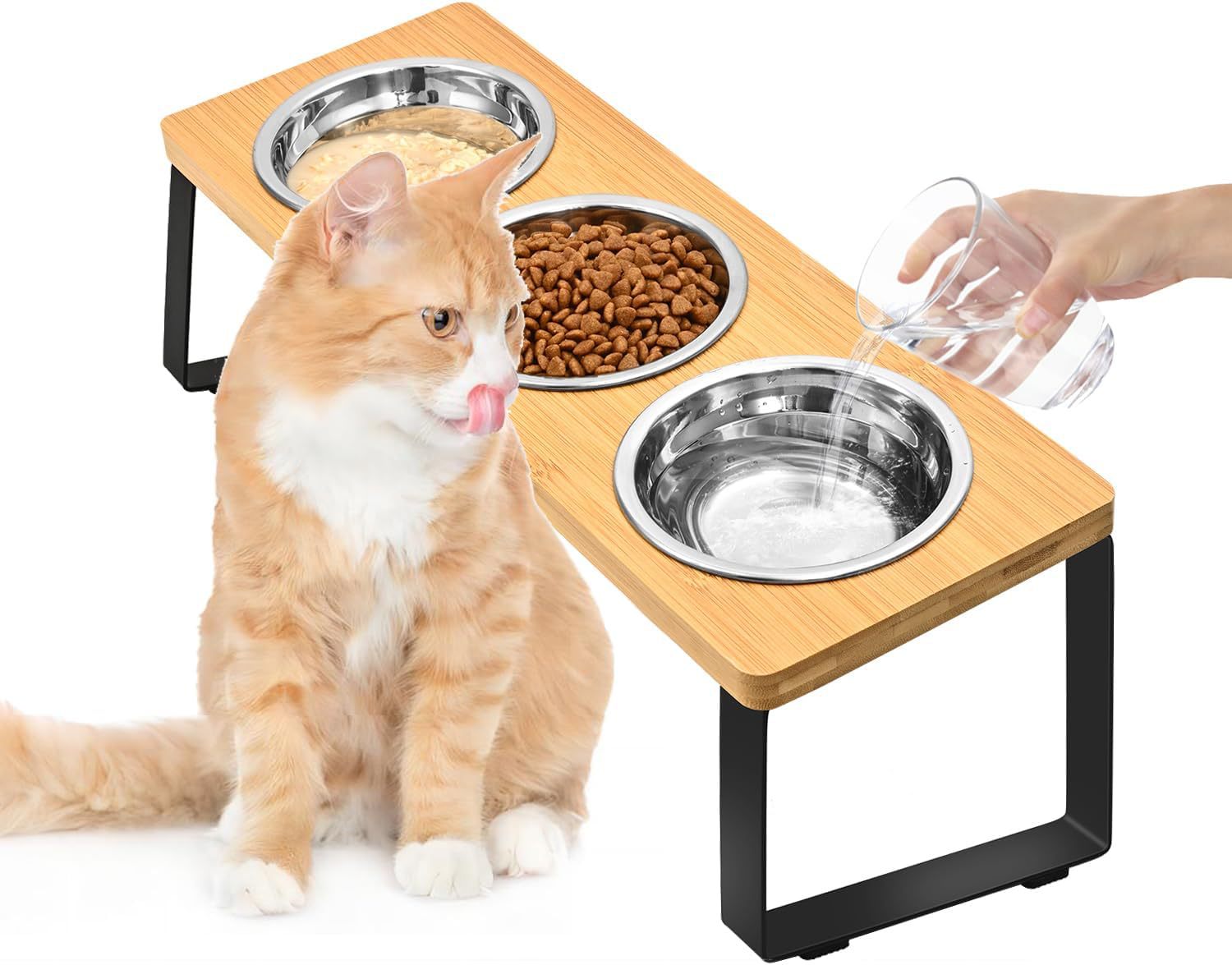 Pet Feeding Rack Iron and Wood Combined Bowl Stand