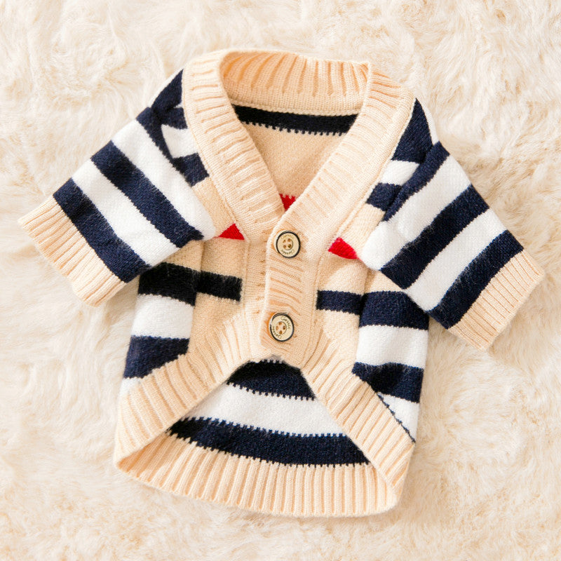 Striped Pet Sweater Cardigan Soft Knit Clothing