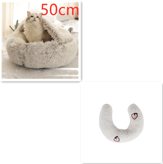 2 In 1 Round Plush Pet Bed Warm Soft Cozy House