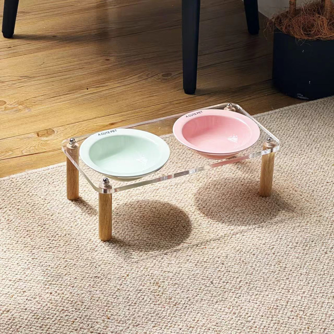 Anti-Tumble High-Leg Pet Water and Food Bowl Ceramic Double Set