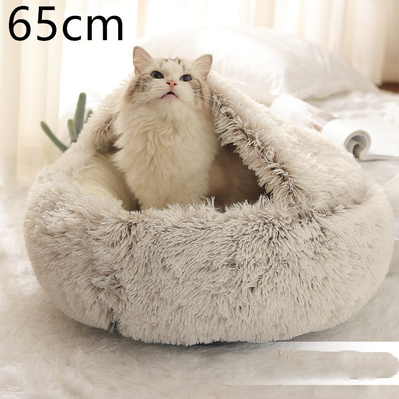 2 In 1 Round Plush Pet Bed Warm Soft Cozy House