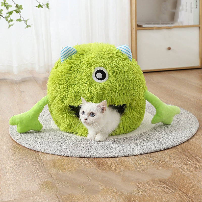 Fluffy Round Indoor Pet Bed Non-Slip Calming Soft Plush Cushion