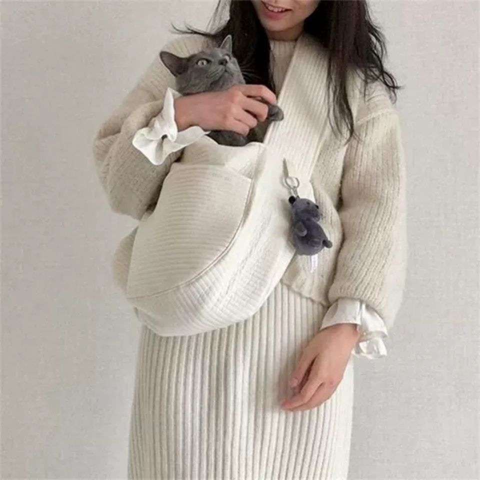 Handmade Canvas Pet Carrier Bag Breathable Shoulder Tote For Travel