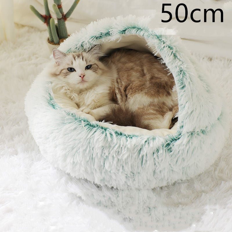 2 In 1 Round Plush Pet Bed Warm Soft Cozy House