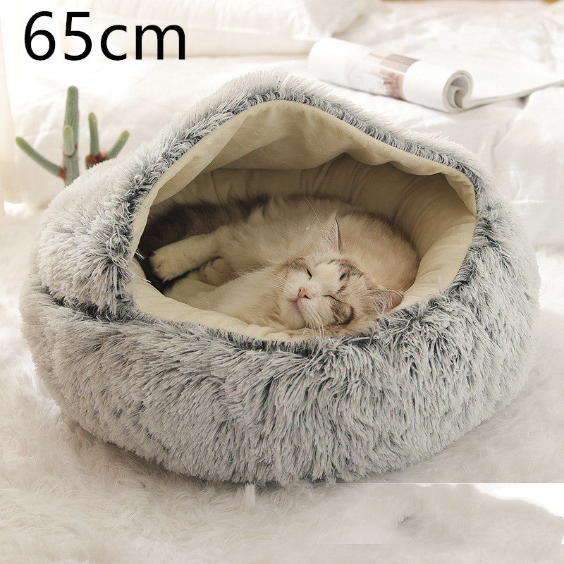 2 In 1 Round Plush Pet Bed Warm Soft Cozy House