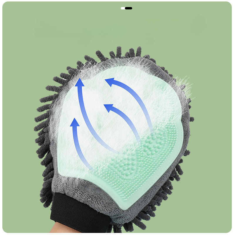 2-In-1 Pet Bathing Brush And Grooming Glove For Cleaning Massaging Drying