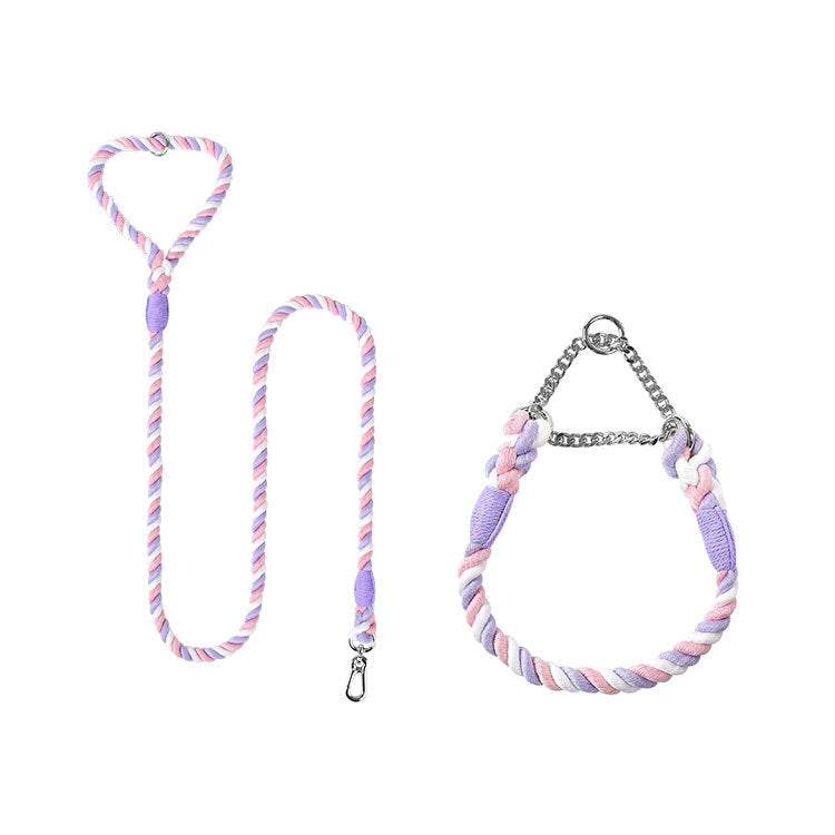 Woven Cotton Pet Leash And Collar Set Durable Walking Gear
