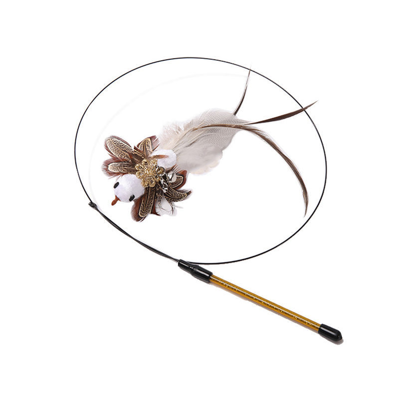 Adjustable Pet Teaser Stick Replaceable Head Steel Wire Feather Toy