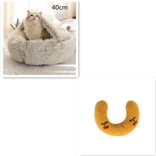 2 In 1 Round Plush Pet Bed Warm Soft Cozy House