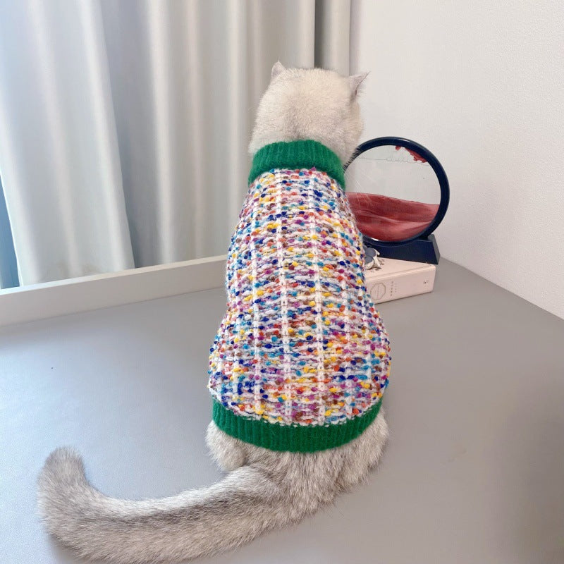 Pet Color-Block Sweater Cardigan Soft Warm Knit Clothing