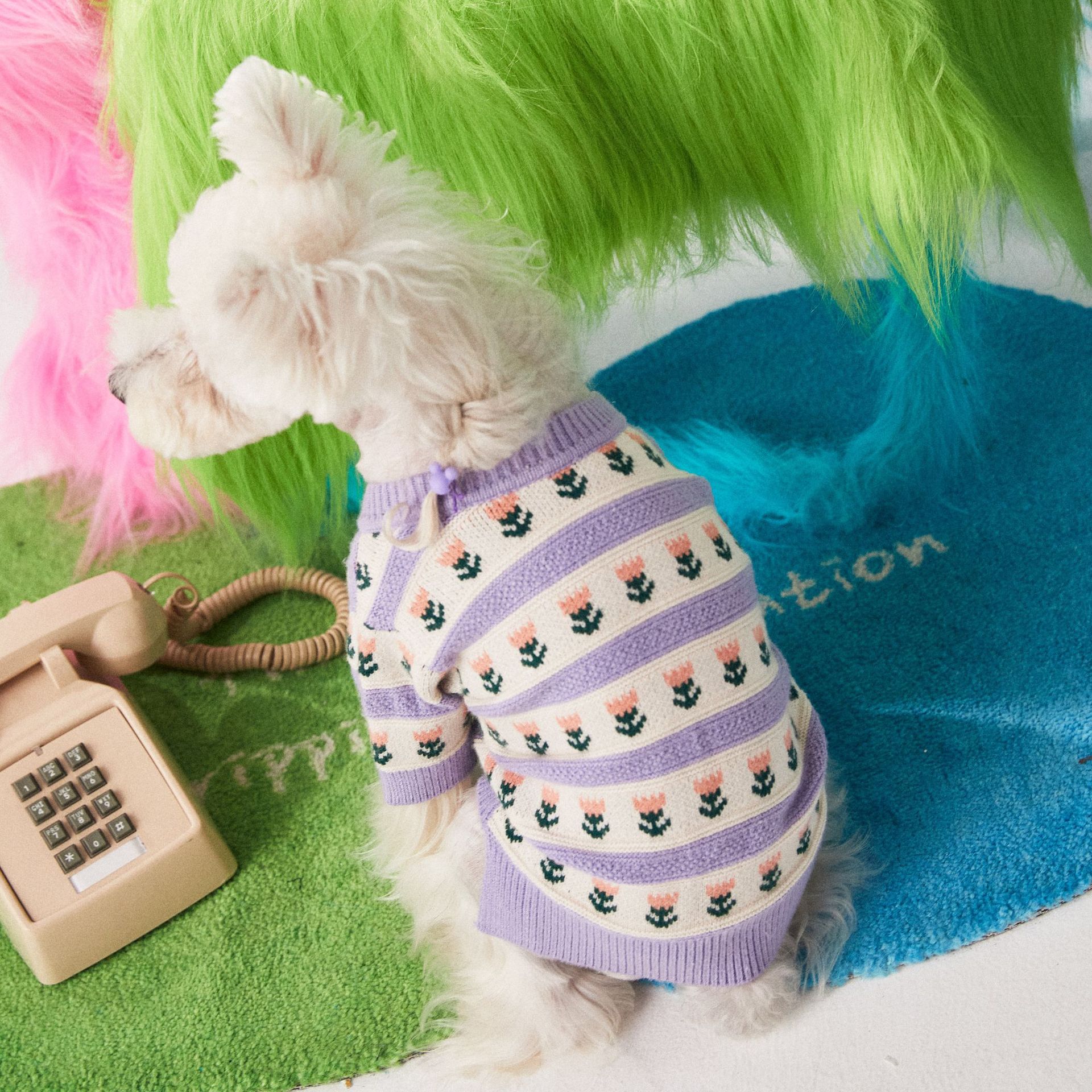 Purple Flower Pet Sweater Cardigan Soft Warm Knit Clothing