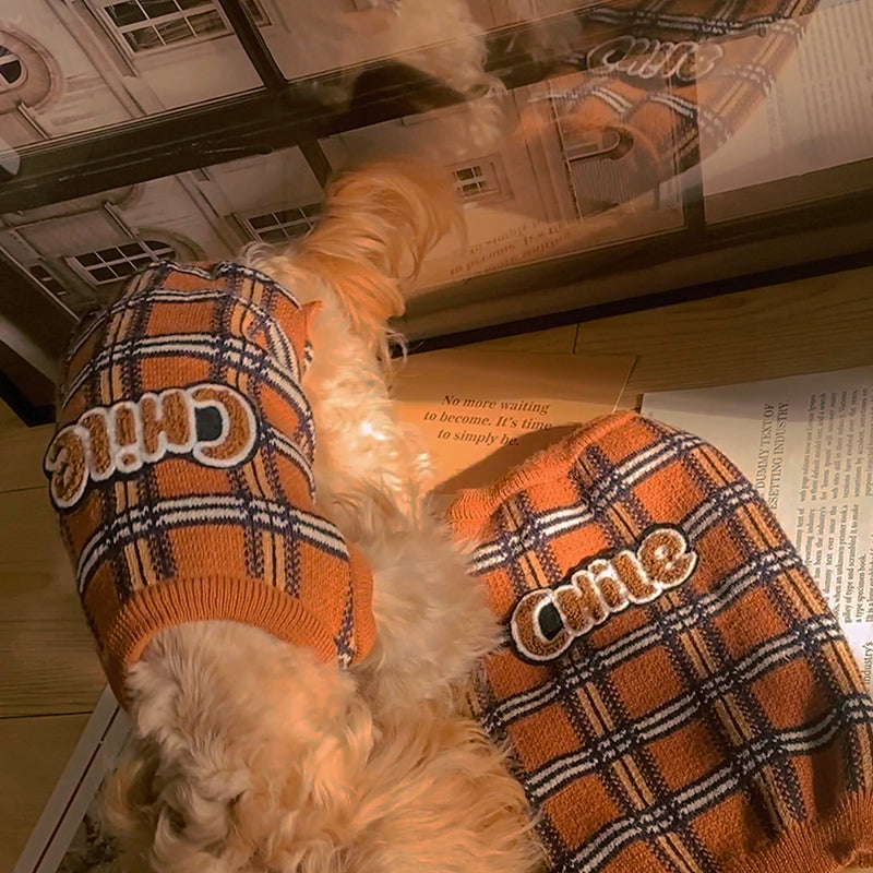 Vintage Plaid Pet Sweater Soft Warm Knit Clothing