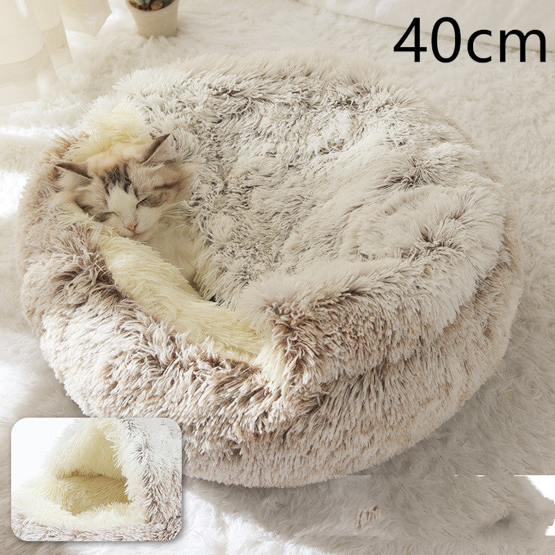 2 In 1 Round Plush Pet Bed Warm Soft Cozy House