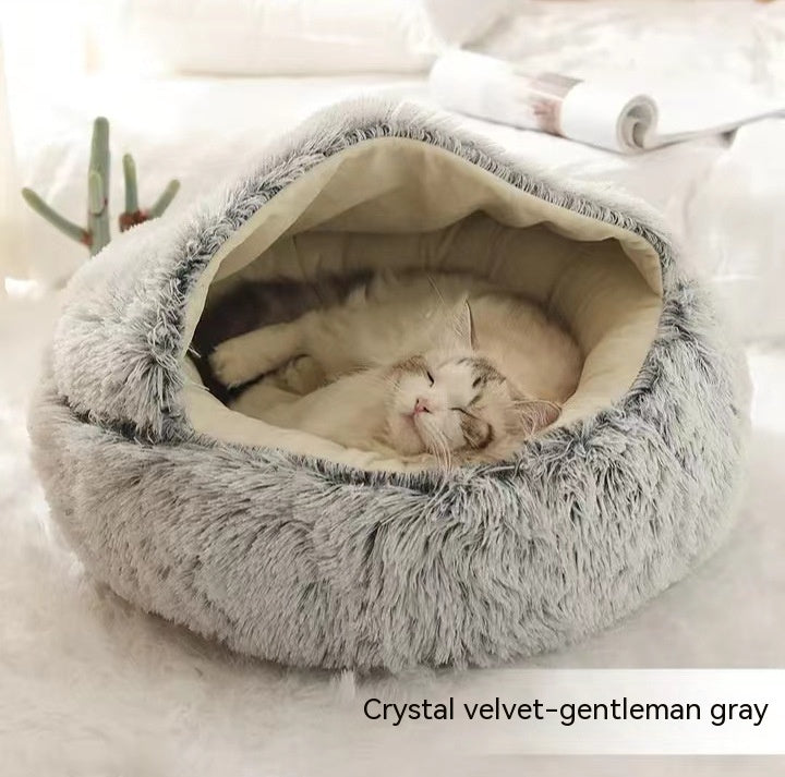 2 In 1 Round Plush Pet Bed Warm Soft Cozy House