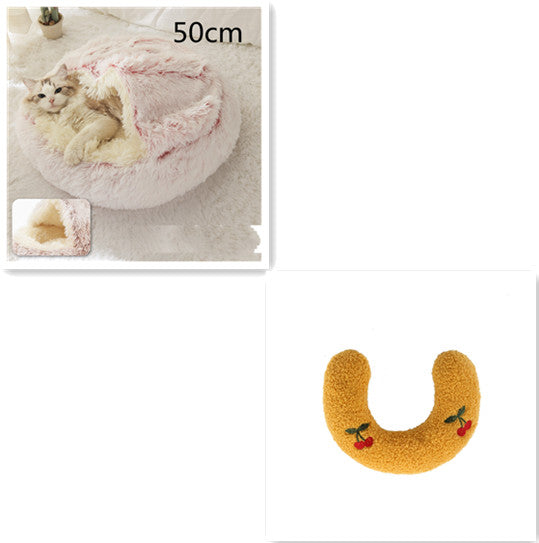 2 In 1 Round Plush Pet Bed Warm Soft Cozy House