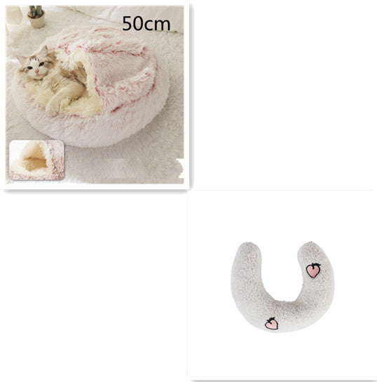 2 In 1 Round Plush Pet Bed Warm Soft Cozy House