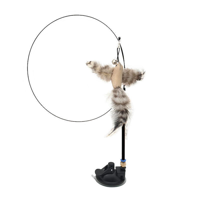 Adjustable Pet Teaser Stick Replaceable Head Steel Wire Feather Toy