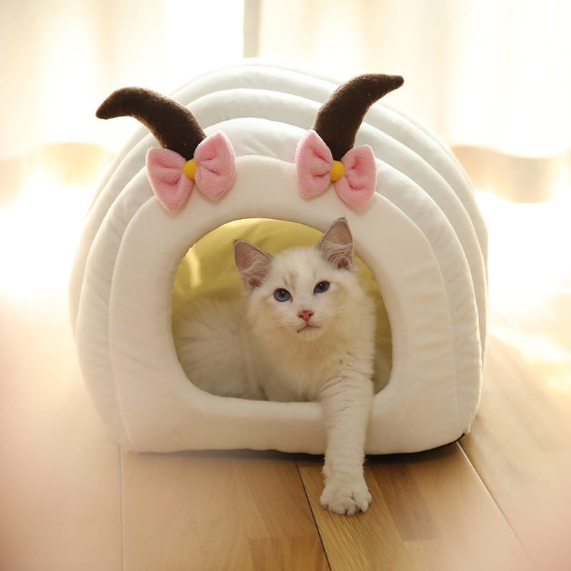Semi Enclosed Warm Pet Nest Bed For Deep Comfortable Sleep