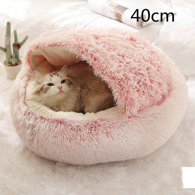 2 In 1 Round Plush Pet Bed Warm Soft Cozy House