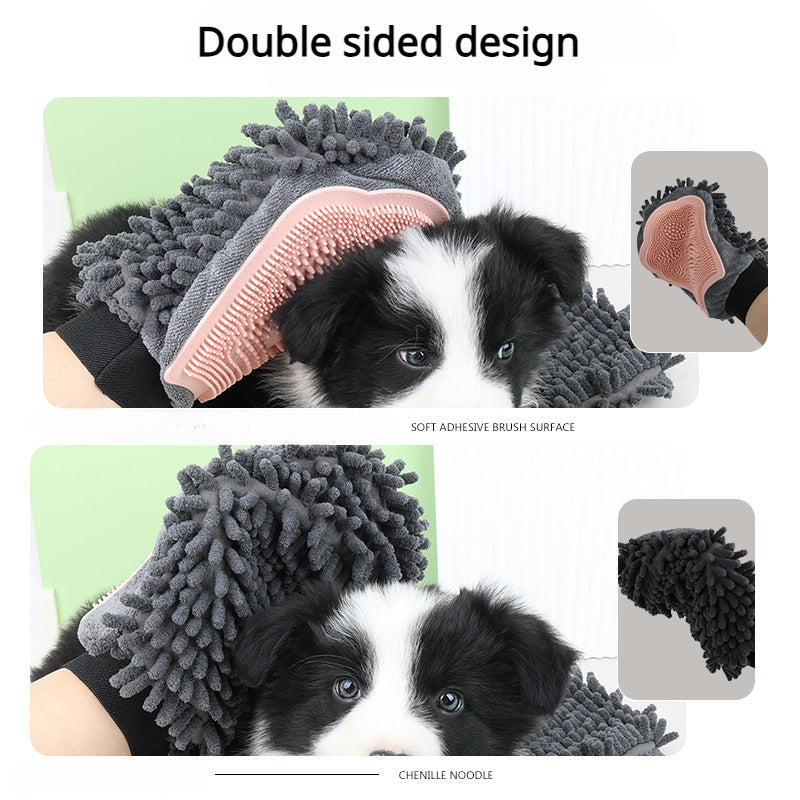 2-In-1 Pet Bathing Brush And Grooming Glove For Cleaning Massaging Drying