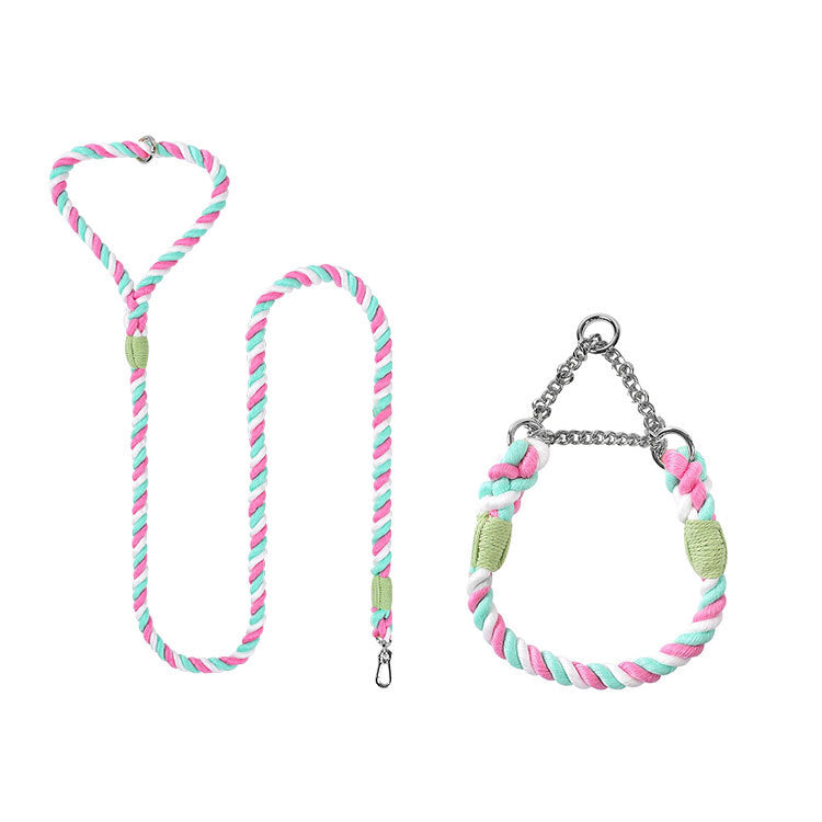 Woven Cotton Pet Leash And Collar Set Durable Walking Gear