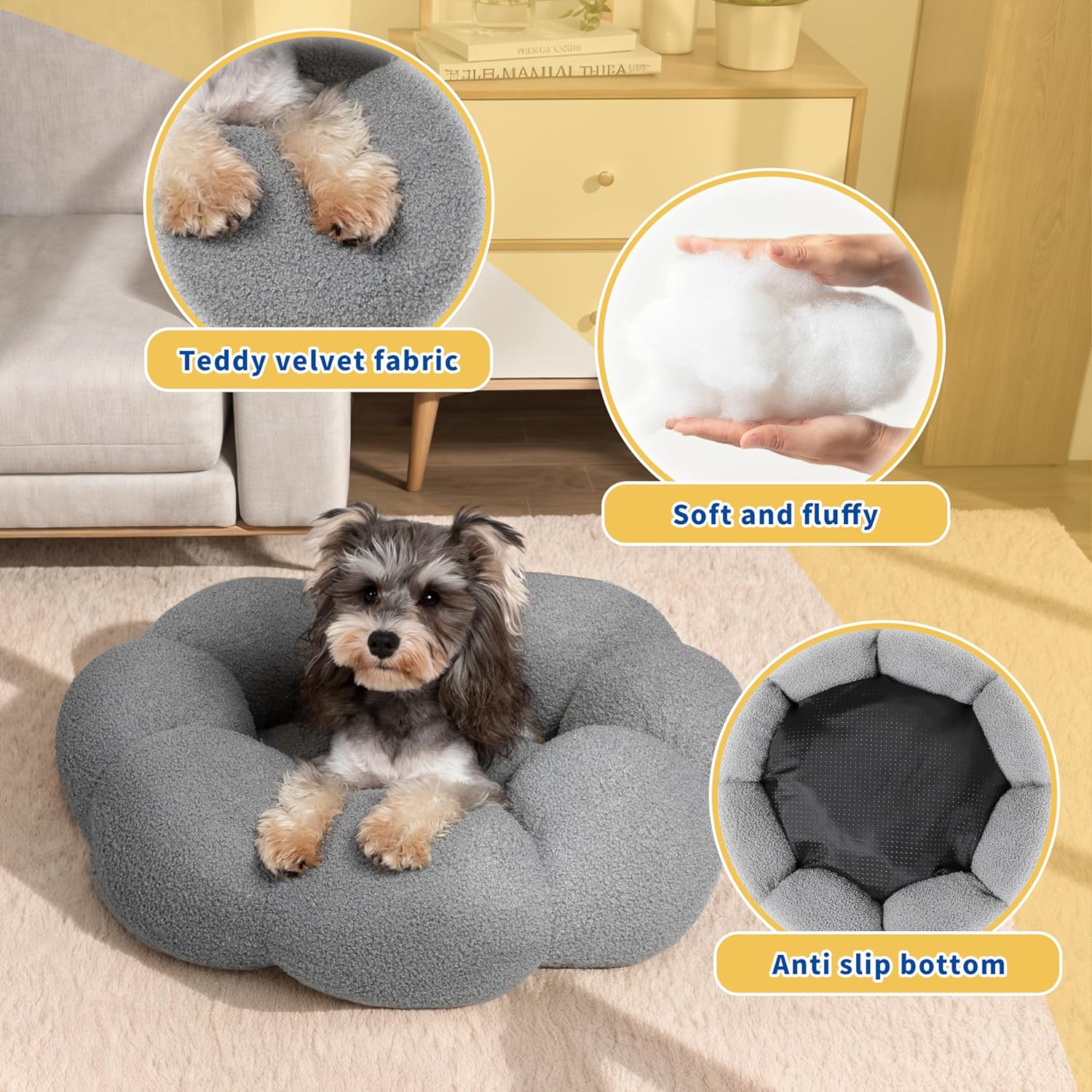 Fluffy Plush Pet Calming Bed With Non Slip Washable Design