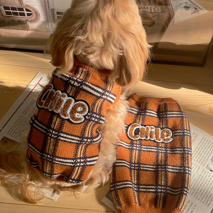 Vintage Plaid Pet Sweater Soft Warm Knit Clothing