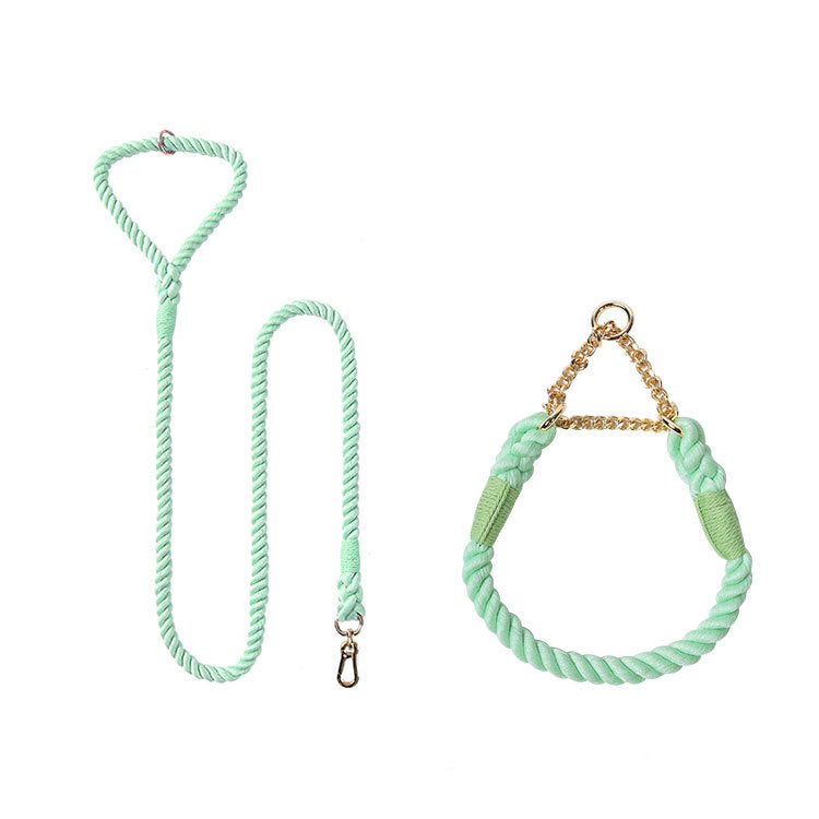 Woven Cotton Pet Leash And Collar Set Durable Walking Gear